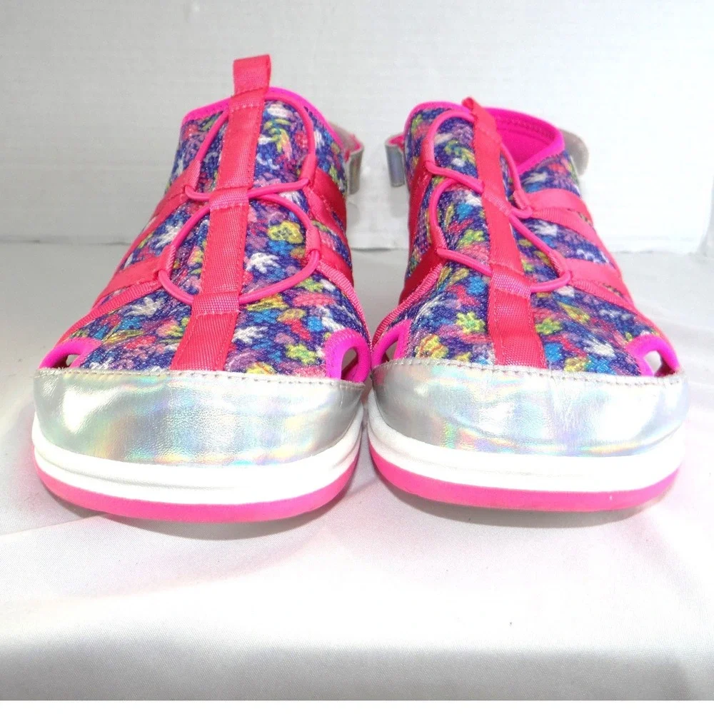 Lands End Youth‎ 6M Girls Sport Sandals Pink Floral Holographic Water Shoes